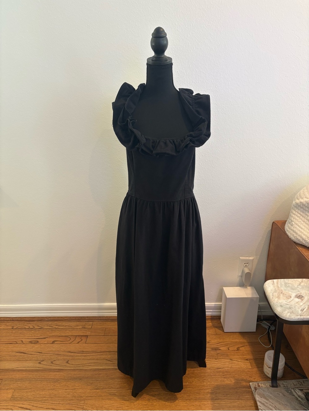 Free People Black Ruffle-Detail Midi Dress